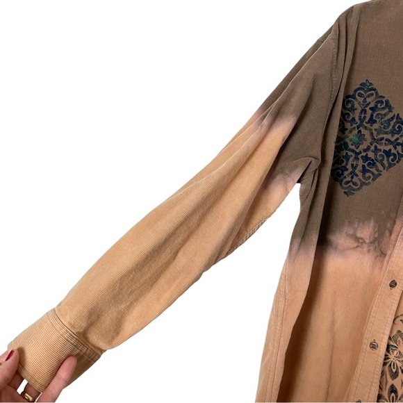 Upcycled Corduroy Grunge Shirt Shacket Womens Size Large Hand Painted Ombre - Picture 6 of 12